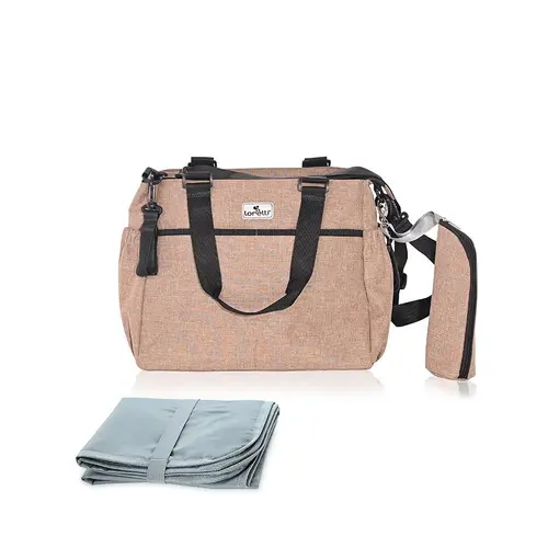 Geanta pentru accesoriile bebelusului Maya, 9 compartimente, cu bretea pentru umar, compartiment izoterm detasabil, Beige