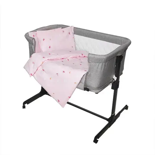Set lenjerie patut  5 piese Lorelli, 100% bumbac ranforce, Eva, dimensiune interioara 90x50 cm, Butterflies Pink