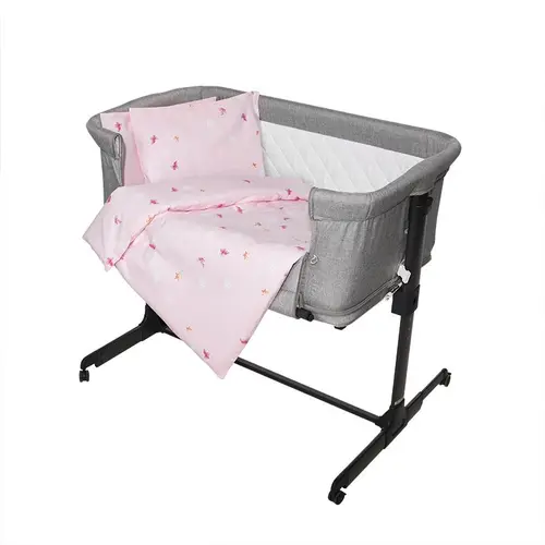 Set lenjerie patut  5 piese Lorelli, 100% bumbac ranforce, Eva, dimensiune interioara 90x50 cm, Butterflies Pink