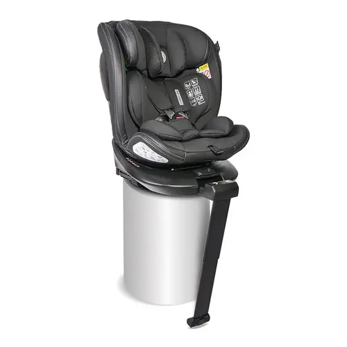 Scaun auto pentru copii Lorelli Estate, Isofix, 0 Luni-12 Ani, 40-150 cm, picior de sprijin telescopic, I-size, certificat R129, reglabil, pozitie somn, baza rotativa 360 grade, sistem de protectie impact lateral, Negru