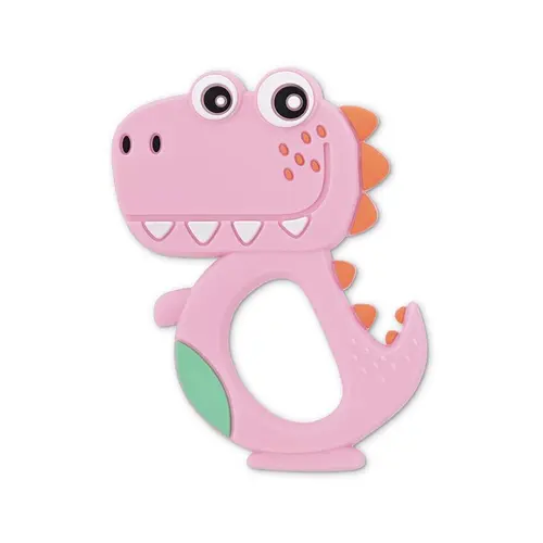 Jucarie de dentitie din silicon Lorelli Dino Lucky, peste 3 luni, Roz