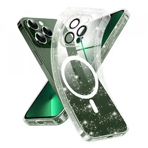 Husa MagSafe pentru Apple iPhone 13 Pro, Techsuit, SparkleSkin, Transparenta