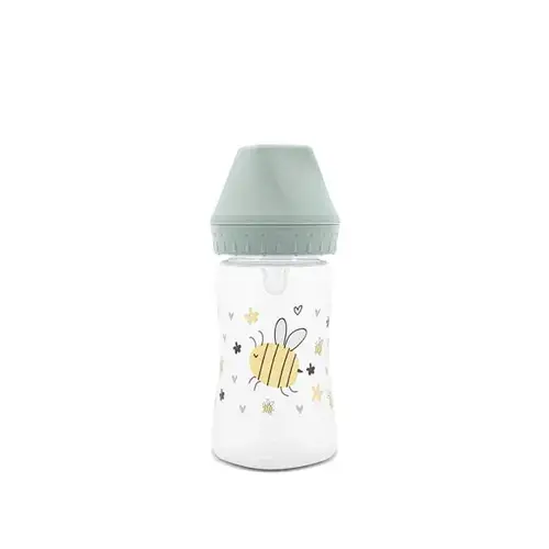 Biberon cu gat larg Lorelli My Friend Iceberg Green, tetina moale din silicon, 0 luni+, 250 ml