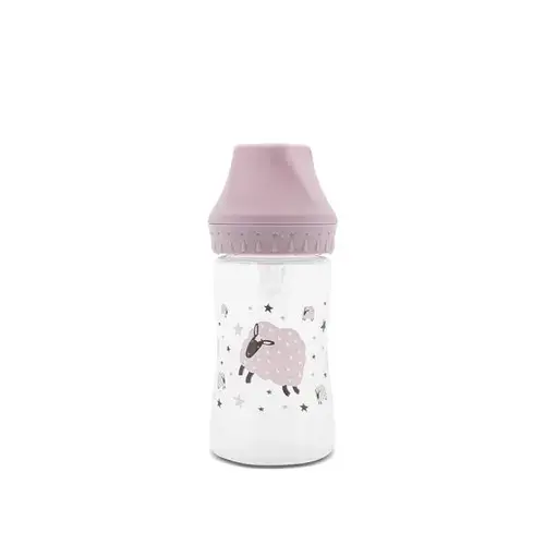 Biberon cu gat larg Lorelli My Friend Mellow Rose, tetina moale din silicon, 0 luni+, 250 ml