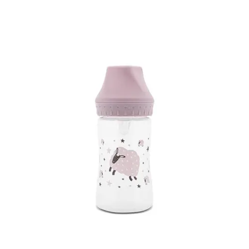 Biberon cu gat larg Lorelli My Friend Mellow Rose, tetina moale din silicon, 0 luni+, 250 ml