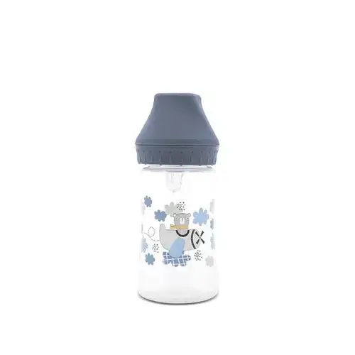 Biberon cu gat larg Lorelli My Friend Cameo Blue, tetina moale din silicon, 0 luni+, 250 ml