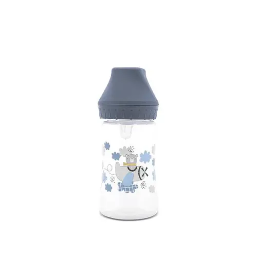 Biberon cu gat larg Lorelli My Friend Cameo Blue, tetina moale din silicon, 0 luni+, 250 ml