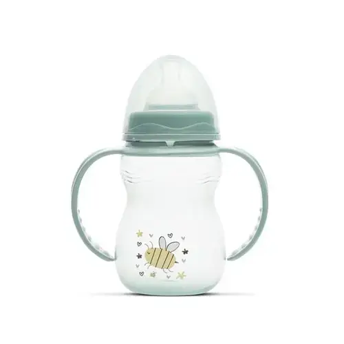 Biberon cu manere Lorelli My Friend Iceberg Green, tetina moale din silicon, 0 luni+, 250 ml
