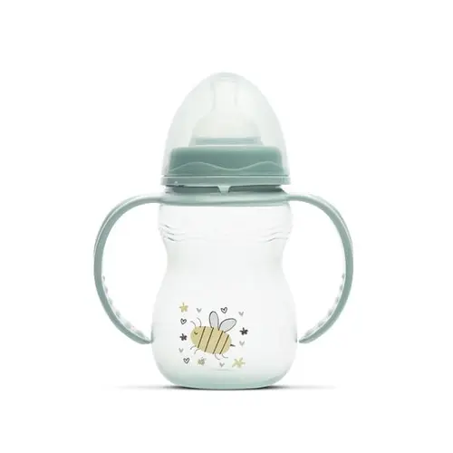 Biberon cu manere Lorelli My Friend Iceberg Green, tetina moale din silicon, 0 luni+, 250 ml