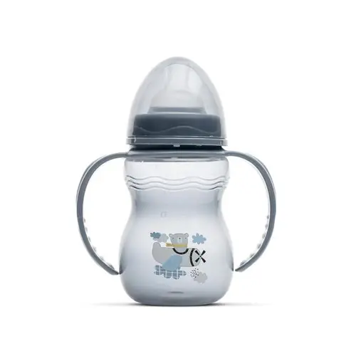 Biberon cu manere Lorelli My Friend Cameo Blue, tetina moale din silicon, 0 luni+, 250 ml