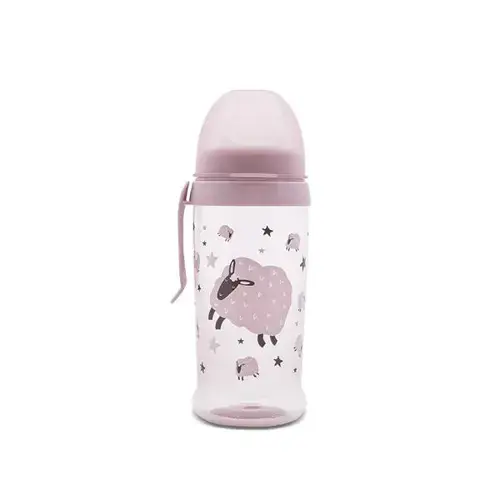 Biberon anticurgere Lorelli My Friend Mellow Rose, cu clips si tetina lata, protejeaza gingiile, 6 luni+, 360 ml