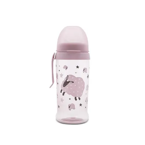 Biberon anticurgere Lorelli My Friend Mellow Rose, cu clips si tetina lata, protejeaza gingiile, 6 luni+, 360 ml