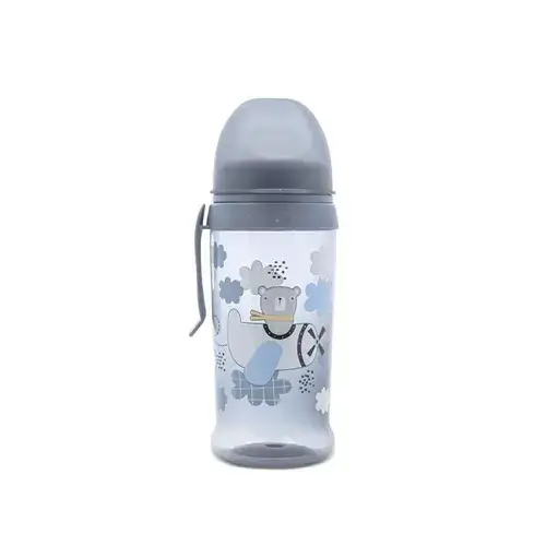 Biberon anticurgere Lorelli My Friend Cameo Blue, cu clips si tetina lata, protejeaza gingiile, 6 luni+, 360 ml