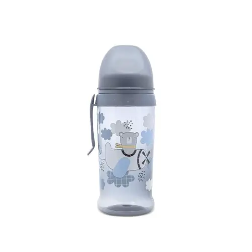 Biberon anticurgere Lorelli My Friend Cameo Blue, cu clips si tetina lata, protejeaza gingiile, 6 luni+, 360 ml