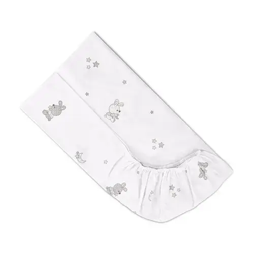 Cearceaf cu banda elastica Lorelli Little Rabbits Grey, bumbac ranforce, 60 x 120 cm