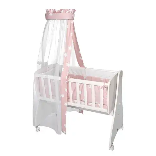 Set lenjerie pat 7 piese Lorelli Pale Blush Stars, bumbac ranforce, pentru pat balansoar First Dreams