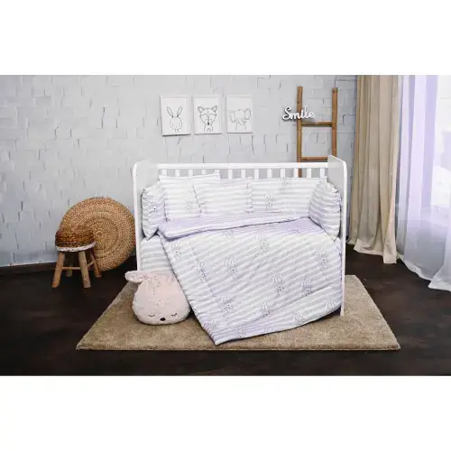 Set lenjerie pat 8 piese Lorelli Grey Striped, 70x140 cm, bumbac ranforce