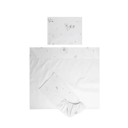 Set lenjerie pat 60 x 120 cm  Lorelli  Tiny Dream, 3 piese, bumbac ranforce, Alb