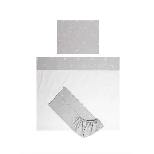 Set lenjerie pat 60 x 120 cm Lorelli Tiny Dream, 3 piese, bumbac ranforce, Gri