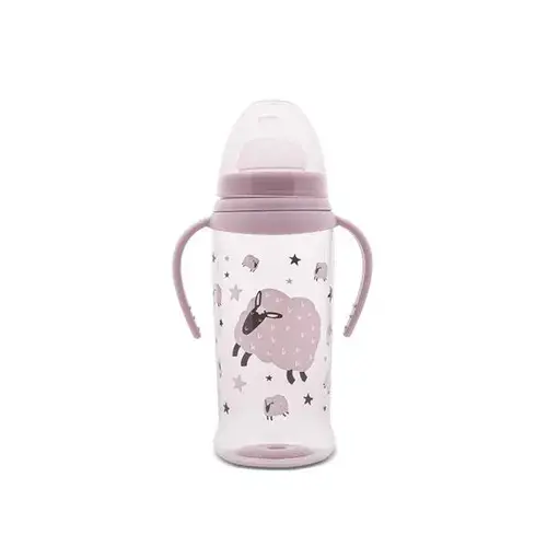 Biberon anticurgere cu manere Lorelli My Friend Mellow Rose, cu tetina lata, protejeaza gingiile, 6 luni+, 360 ml