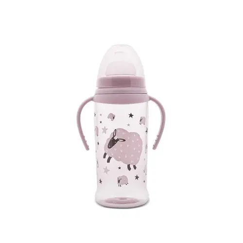 Biberon anticurgere cu manere Lorelli My Friend Mellow Rose, cu tetina lata, protejeaza gingiile, 6 luni+, 360 ml