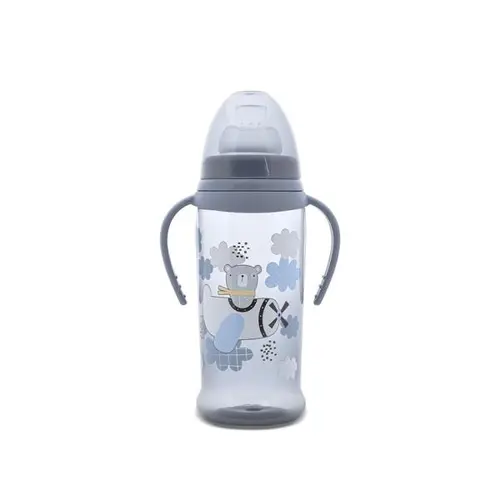 Biberon anticurgere cu manere Lorelli My Friend Cameo Blue, cu tetina lata, protejeaza gingiile, 6 luni+, 360 ml