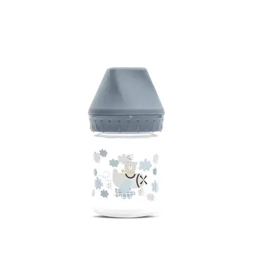 Biberon cu gat larg Lorelli My Friend Cameo Blue, tetina moale din silicon, 0 luni+, 125 ml
