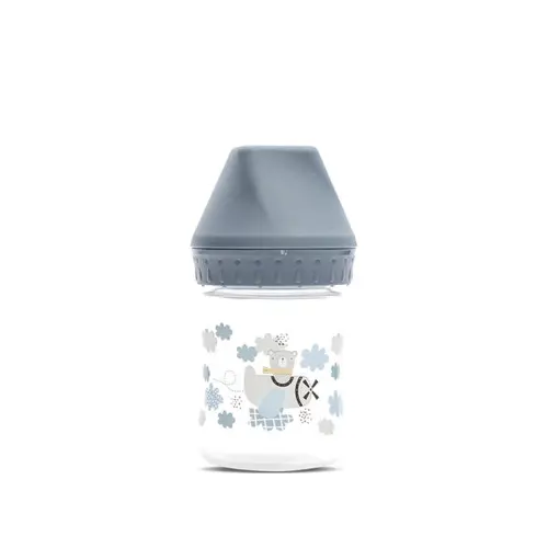 Biberon cu gat larg Lorelli My Friend Cameo Blue, tetina moale din silicon, 0 luni+, 125 ml