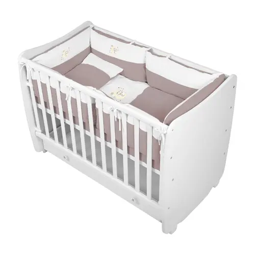 Set lenjerie pat 15 piese Lorelli Jersey, 60x120 cm, cu broderie, Bej