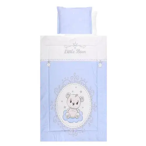 Set lenjerie pat 4 piese Lorelli Little Bear Blue, bumbac ranforce