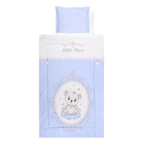Set lenjerie pat 4 piese Lorelli Little Bear Blue, bumbac ranforce