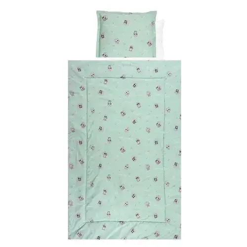 Set lenjerie pat 4 piese Lorelli Friends Green, bumbac ranforce, Verde