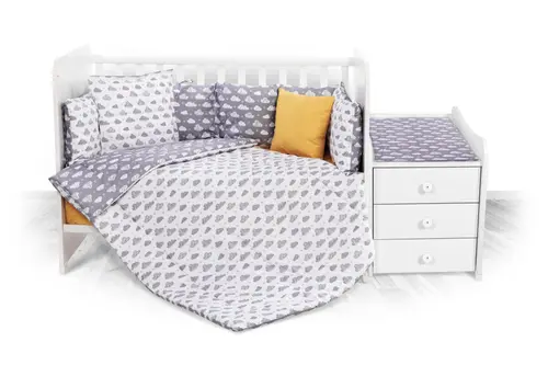 Set lenjerie pat 8 piese Lorelli Trend Clouds Grey, bumbac ranforce, Gri
