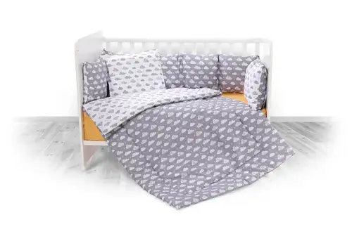 Set lenjerie pat 7 piese Lorelli Clouds Grey Lily, bumbac ranforce, Gri