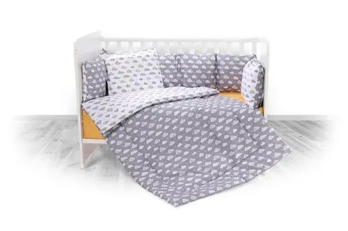 Set lenjerie pat 7 piese Lorelli Clouds Grey Lily, bumbac ranforce, Gri