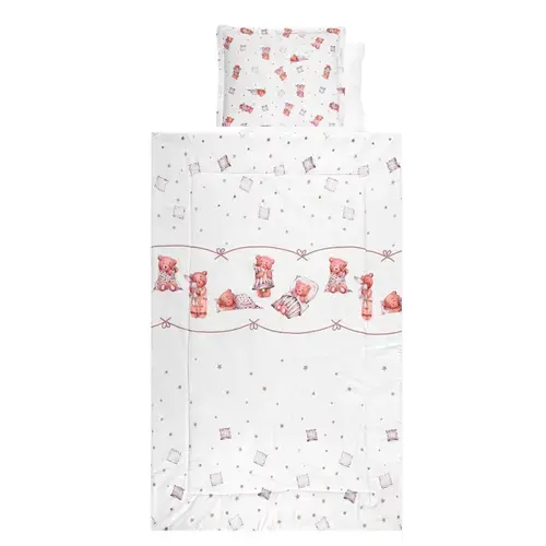 Set lenjerie pat 4 piese Lorelli Bears & Pillows Beige, bumbac ranforce