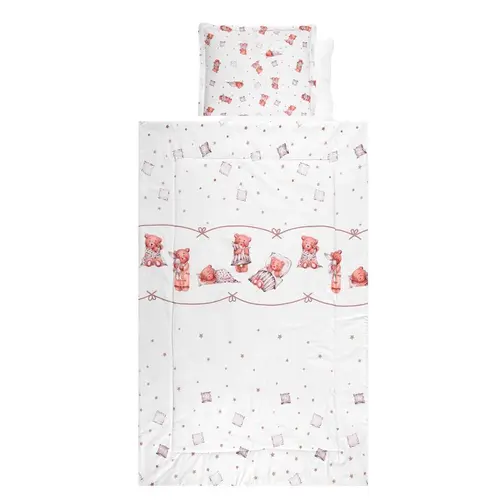 Set lenjerie pat 4 piese Lorelli Bears & Pillows Beige, bumbac ranforce