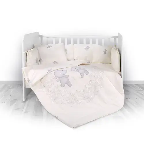 Set lenjerie pat 7 piese Lorelli Lily  Happy Hippo Beige, bumbac ranforce