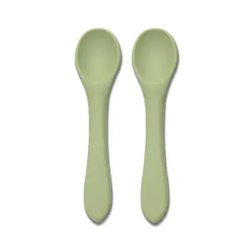 Set 2 lingurite din silicon natural Lorelli, 6 luni+, Verde