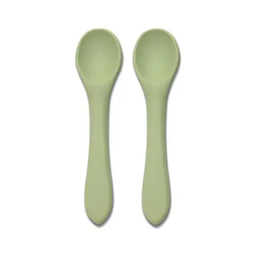 Set 2 lingurite din silicon natural Lorelli, 6 luni+, Verde