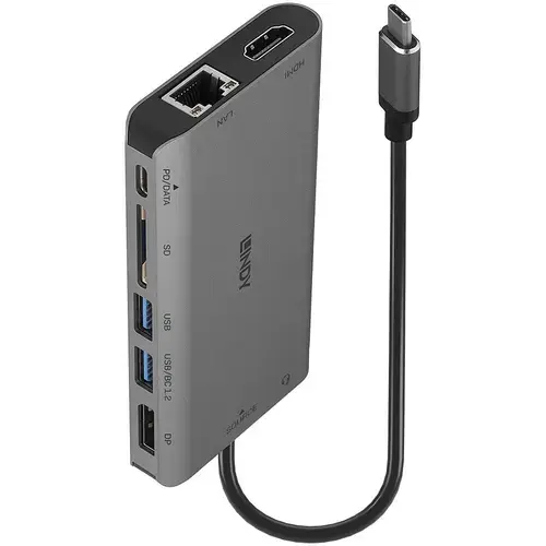 Mini Docking Station Lindy USB 3.2 Type C - 4K HDMI & DP, PD 3.0 100W, USB 3.2, Gigabit Ethernet, SD, Audio