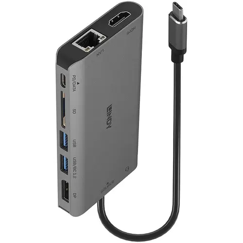 Mini Docking Station Lindy USB 3.2 Type C - 4K HDMI & DP, PD 3.0 100W, USB 3.2, Gigabit Ethernet, SD, Audio