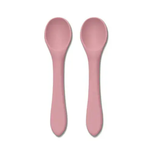 Set 2 lingurite din silicon natural Lorelli, 6 luni+, Roz