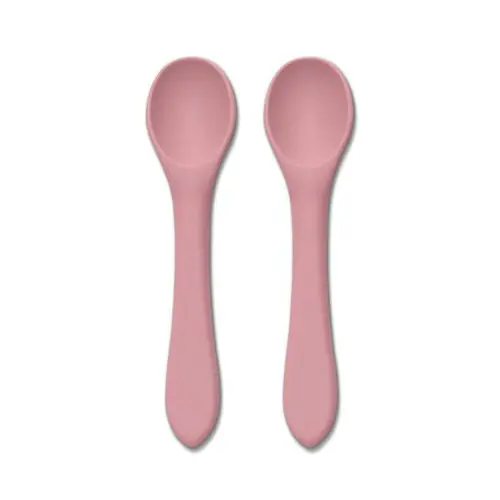 Set 2 lingurite din silicon natural Lorelli, 6 luni+, Roz