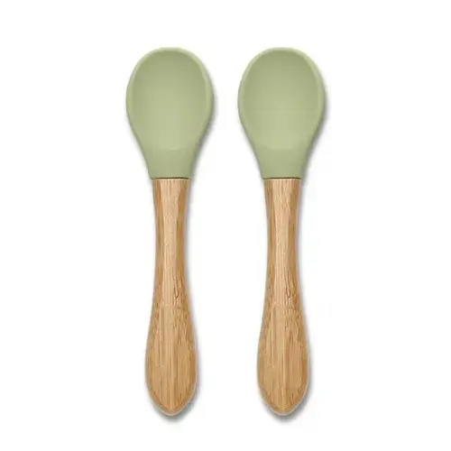Set 2 lingurite din silicon si bambus Lorelli, forma ergonomica, 6 luni+, Verde