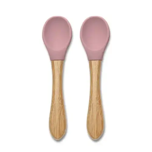 Set 2 lingurite din silicon si bambus Lorelli, forma ergonomica, 6 luni+, Roz