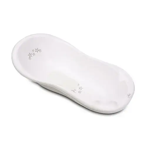 Cadita bebe Lorelli Little Stars White, 100 x 51 x 31 cm, cu dop de scurgere si baza antialunecare