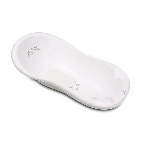 Cadita bebe Lorelli Little Stars White, 100 x 51 x 31 cm, cu dop de scurgere si baza antialunecare
