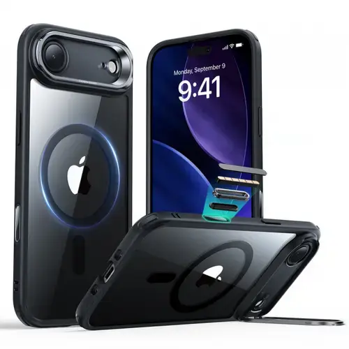 Husa MagSafe pentru Apple iPhone Air, ESR, Classic Hybrid Kickstand, Neagra Transparenta