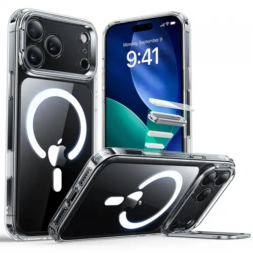 Husa MagSafe pentru Apple iPhone 17 Pro, ESR, Classic Hybrid Kickstand, Transparenta
